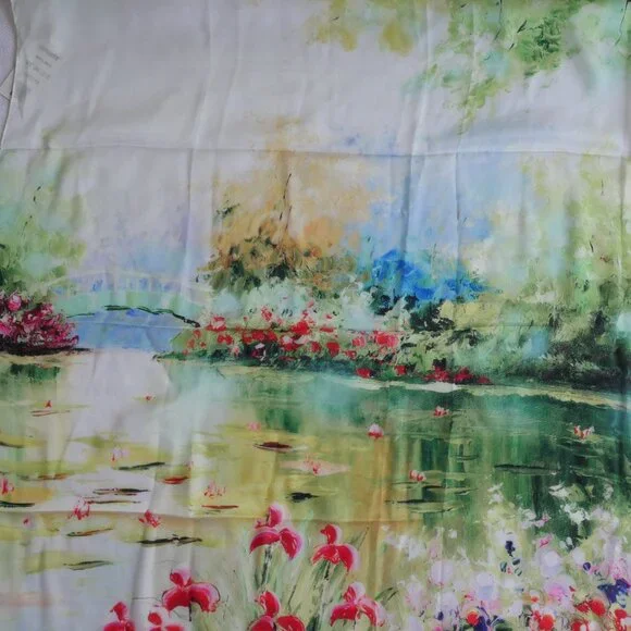 Vimate | New silk scarf green floral watercolor 34” x 34” square scarf - Picture 5 of 8